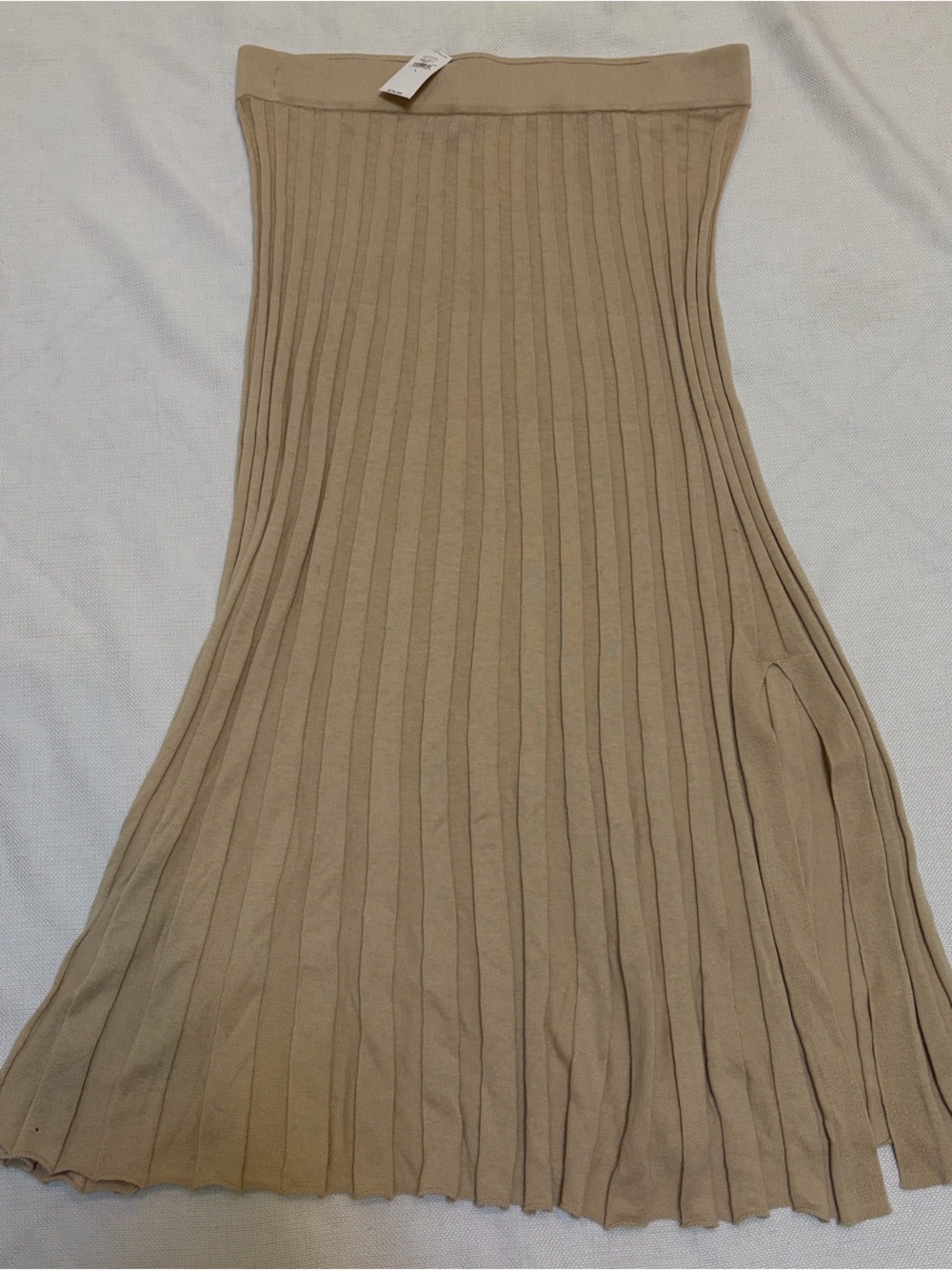 NWT Gap Beige Tan Ribbed Straight L Midi Skirt Side Slit Pull On Soft Stretchy